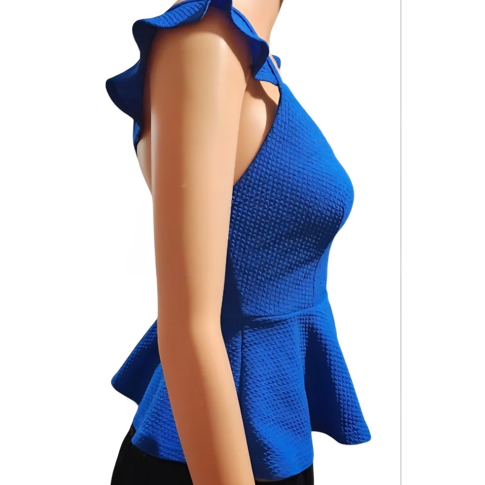 Love Culture Royal Blue Peplum Blouse - Picture 3 of 6